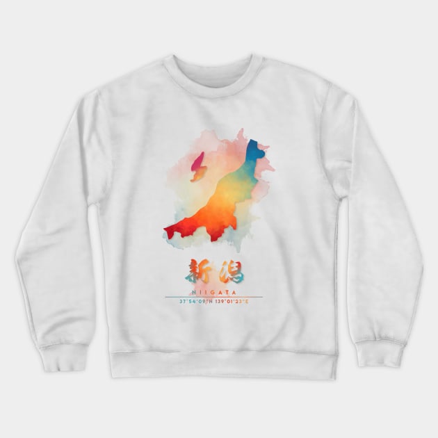 Niigata, Japan Watercolor Map Art Crewneck Sweatshirt by Takeda_Art